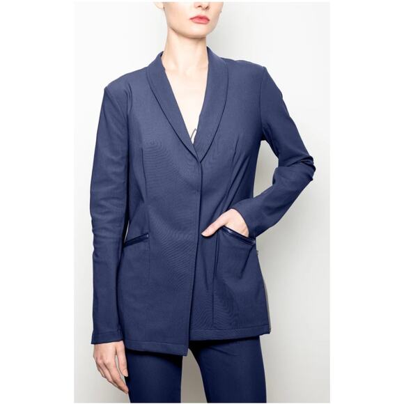 Elaine Kim Tech Stretch Shawl Collar Blazer with Zipper in Marine - Picture 1 of 12